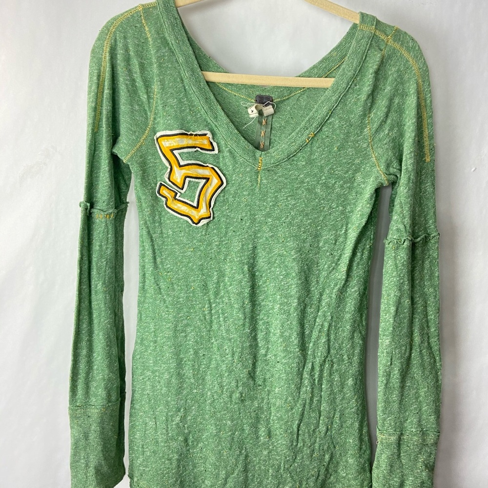 Free people button cuff long sleeve shirt green M